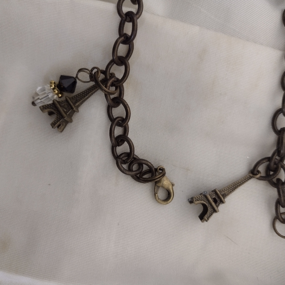 Pair of Eiffel Tower bronze toned bracelets, French teacher or student gifts